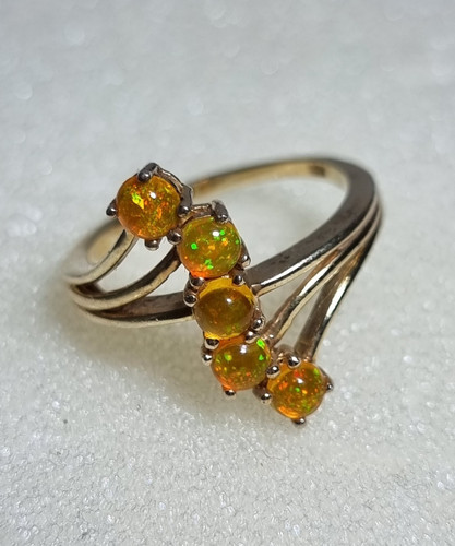 Vintage 925 Sterling Silver Natural FIRE OPAL Yellow Opal Ring Size UK R