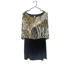 Scarlett Black Gold Geometric Blouson Sheath Dress Size 14 Career