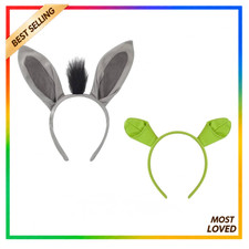 Donkey Costume Headband Set Plush Ears Green One Size Fits Most Adults Cosplay