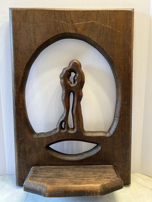 Vintage MCM Hand Carved Kissing Couple Wall Sconce Floating Shelf Vintage