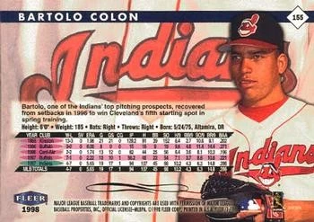 1998 Fleer Tradition #155 Bartolo Colon INDIANS - Image 2 of 2