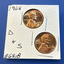 1968-D & S Lincoln Memorial Cents. Two Cherry Red BU Coins From OBW Rolls. #6818