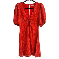 Reformation Cressida Puff Sleeve Mini Dress Red Polka Dot Cut Out Zip Sz 2