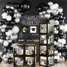 Graduation Decorations Class of 2026,Black and Silver Graduation Decorations ...