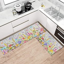 Spring Kitchen Rugs Mats Decor Non-Slip Washable Colorful Floral Colorful