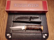 Rough Ryder Fixed Blade Knife 3.5" Stainless Steel Blade Leather Handle & Sheath