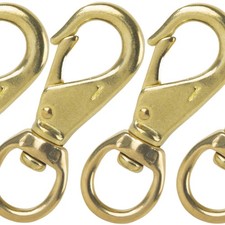 3-1/4" Solid Brass Swivel Snap Hooks, 3/4" Eye, Model 1, Pack of 4