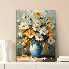 Flowers in Vase Framed Canvas Stretched Ready to Hang 50x40 Home decor Gift