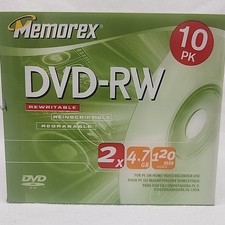 DVD-RW Memorex 10 pack 120 min video 4.7GB 2x With Jewel Case Rewritable NEW