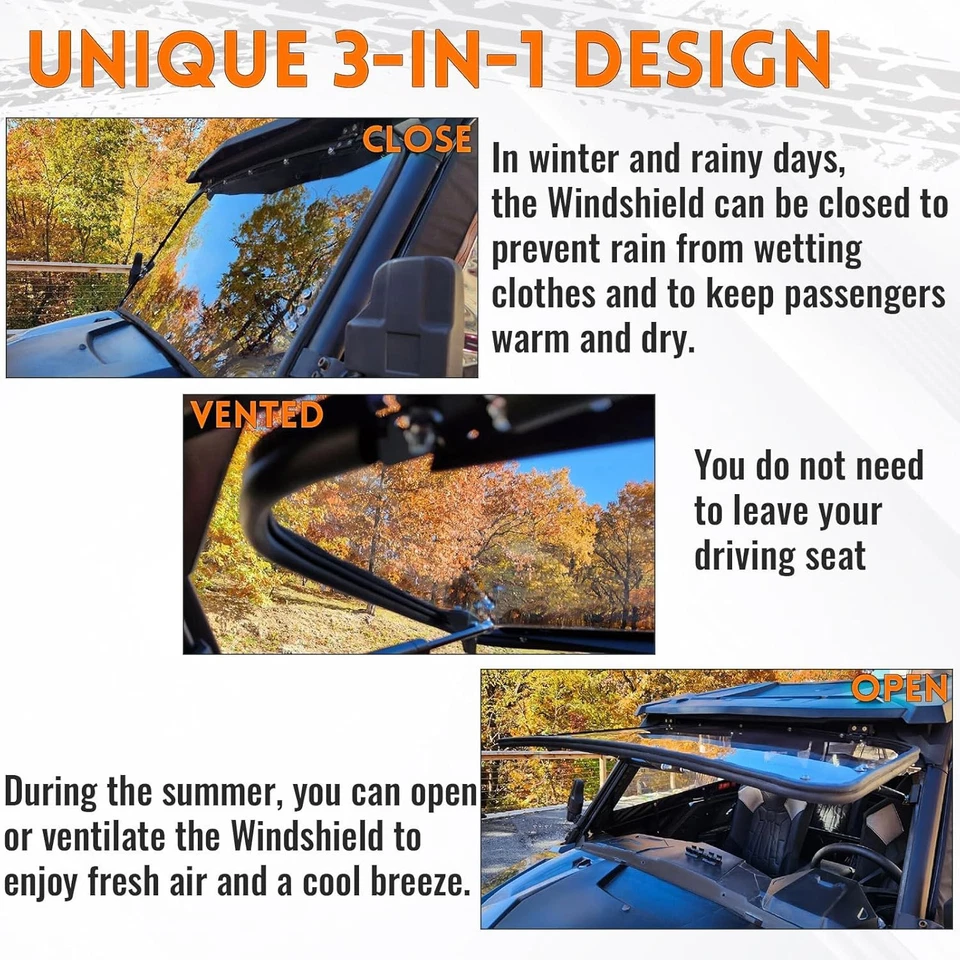 3-IN-1 Scratch Resistant Flip Windshield For Polaris General 1000 / 4  2016+ - Image 3 of 4