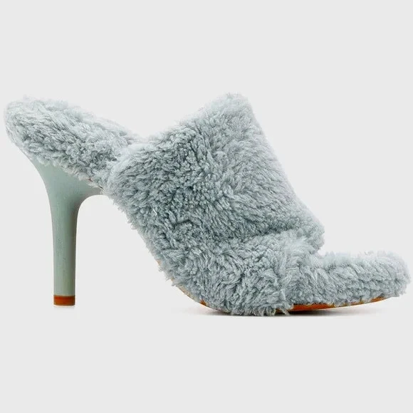 YEEZY Season 7 House Blue Fake Wool Shearling Pantolette Schuh 90mm Absatz UK 7 EU 40 NEU - Bild 3 von 4