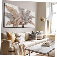 Gold Leaves Wall Art Vintage Botanical Art Pictures for Wall 48"L x 24"W Beige