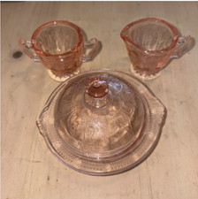 Mosser Glass Jennifer Set 1 Pink - Miniature Sugar bowl, Pitcher . butter dish