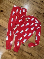 Hanna Anderson Red Organic Cotton Christmas Snowman Pajamas Youth US 6/7 120cm