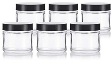 2 Oz / 60 Ml Clear Thick Glass Straight Sided Jar With Black Lids 6 Pack Airti