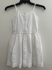 NEW Polo Ralph Lauren Girls EYELET Buttoned Cotton Dress White Fit Flare sz 8