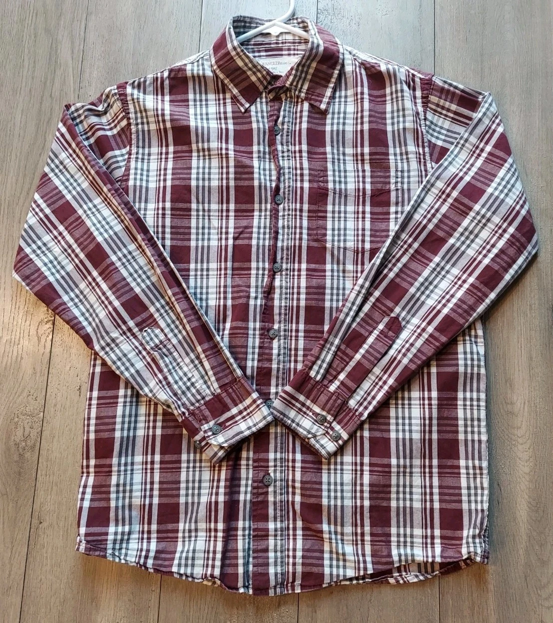Wrangler Long Sleeve Button Down-Burgundy Red Plaid - Men’s Size Small