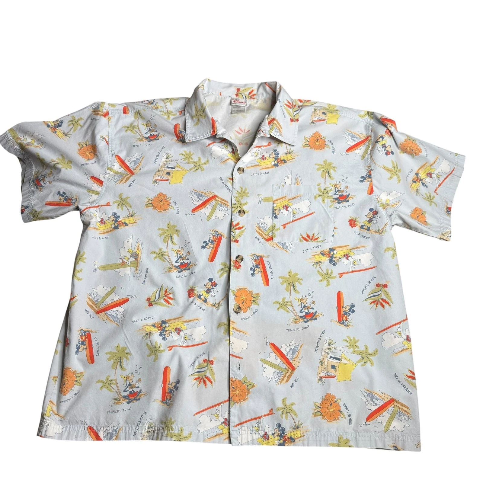 Disney Shopping Mickey Mouse Tropical Hawaiian Shirt XXL Surf Vacation