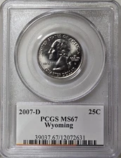 2007-D 25C PCGS MS67 - Clad Wyoming Quarter