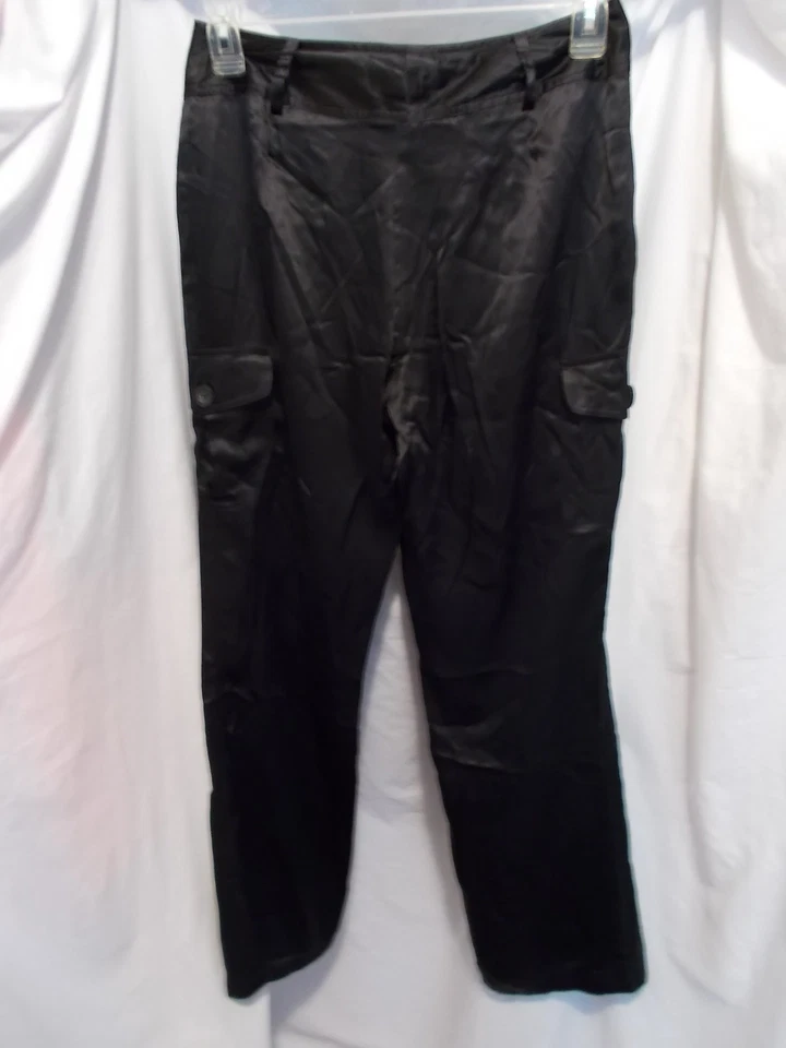 NOVA Calça Cargo Sunny Leigh Preta "Velvet Dreams", 100% Seda, Tamanho 8, Forrada