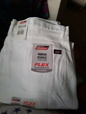 Dickies Mens Relaxed Fit Painters Pants Flex White 44 X 30 NWT Wicking Pockets