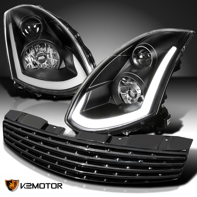 Fits Black 2003-2007 Infiniti G35 Coupe HID Type LED Projector Headlights+Grille