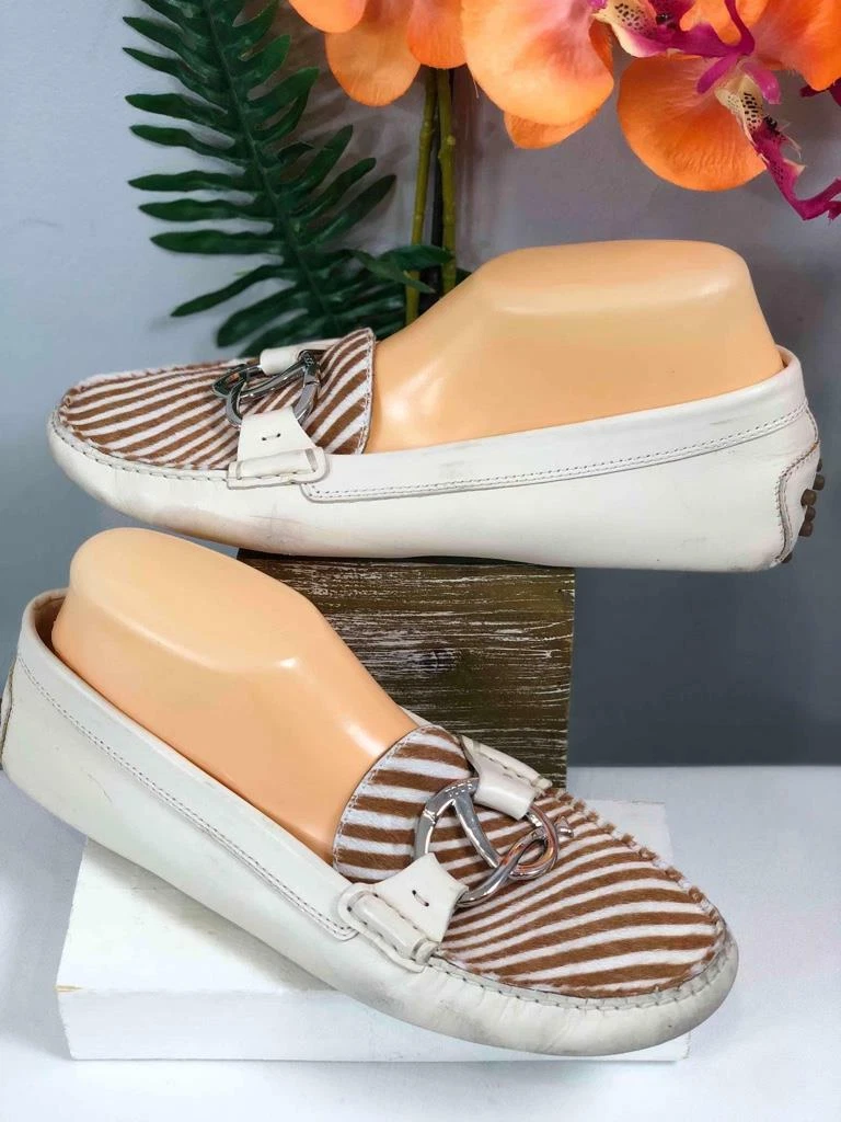 TOD’S Mocassini donna TOD'S Italy in pelle avorio a righe marroni EU 40 5 US 7 5