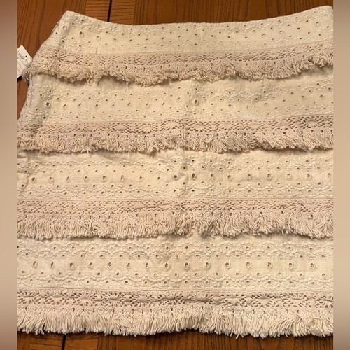 Anthropologie HD in Paris Ivory Linen Tiered Fringe Eyelet Lace Boho Skirt Sz 12 - Picture 11 of 14