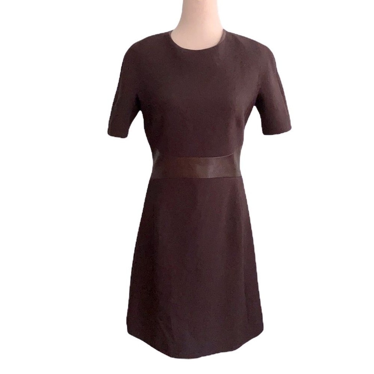 Michael Kors Luxury Leather Waist Chocolate Brown Wool Sheath Dress - 8 Michael Kors Luxury Leather Waist Chocolate Brown Wool Sheath Dress - 8