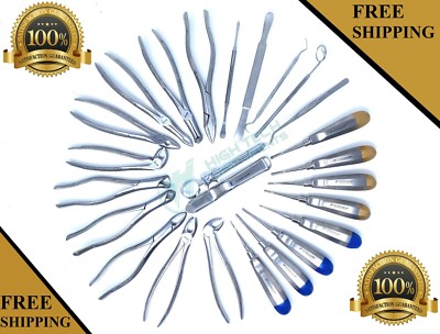 German 25 PC Oral Dental Surgery Extracting Elevators Forceps Instrument Kit Set