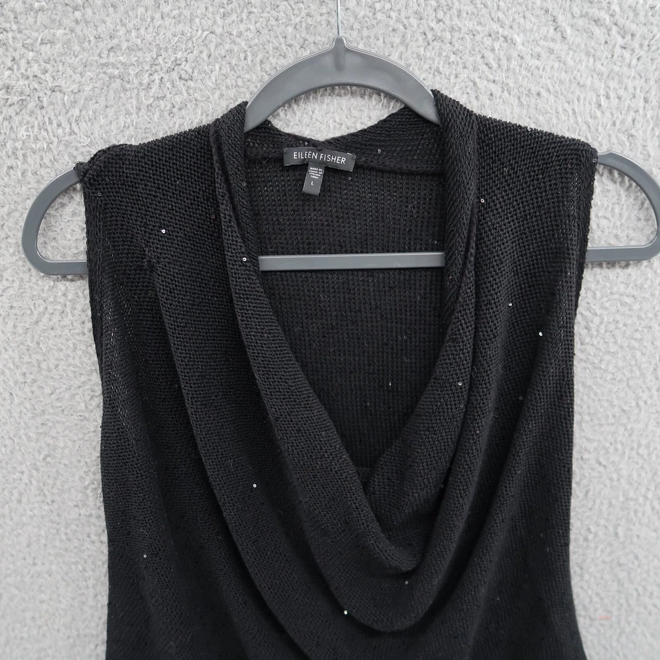Eileen Fisher Top Womens Large Black Sleeveless Sequin Italian Yarn Cowl Neck - Image 2 of 4