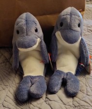 2 Ty Beanie Babies - Waves/Echo Dolphin Name Errors - Rare Tag Location 