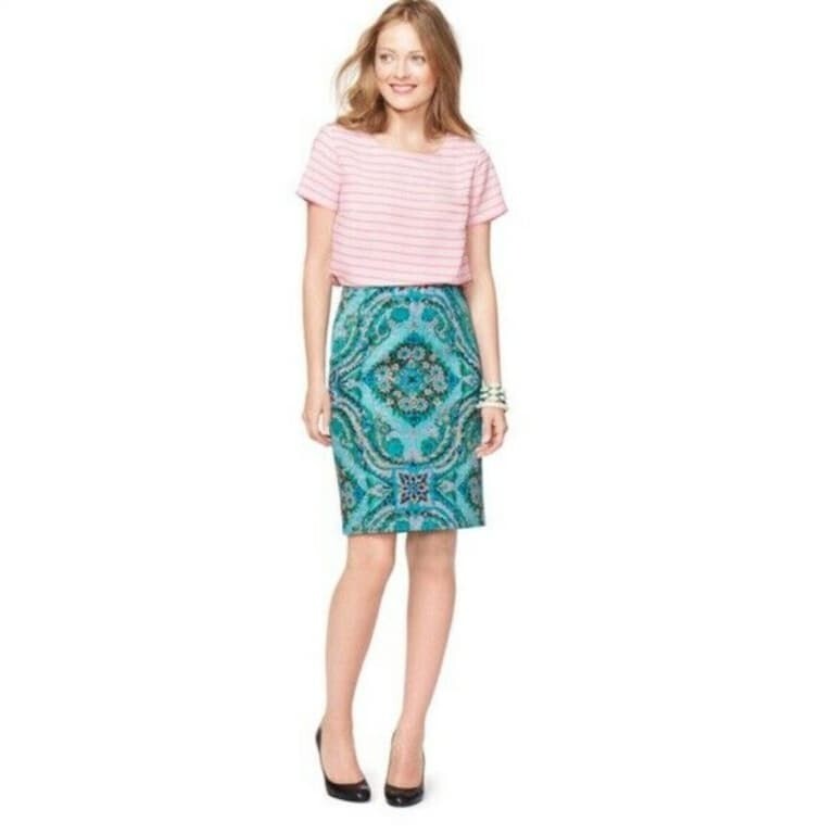 J Crew $79.50 Cotton Stretch The Pencil Skirt in WOW Print | Sz 14
