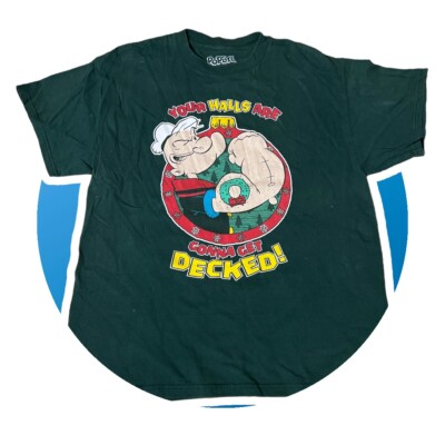 Popeye Men's T-Shirt Holiday Christmas Your Halls Are Gonna Get Decked Size L