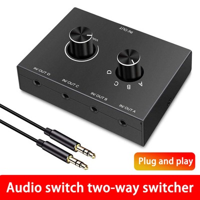 4/2 Port Audio Switch 3.5mm Audio Switcher Stereo AUX Audio Selector 4/2 Input