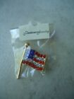 Rhinestone American Flag Flying on a Gold Pole Pin Brooch Slightly Waving 1 ½” X