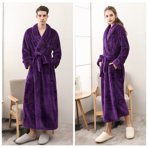 Unisex Womens Dressing Gown BathRobes Luxury Mens Long Robes Fleece Waffle - Picture 14 of 14