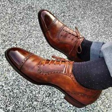 New Men's Handmade Men's Brown Leather Oxford Cap-Toe Lace Up Dress Shoes Men