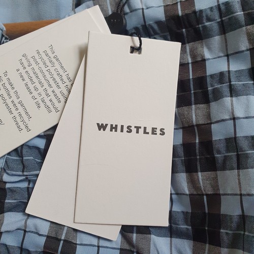 WHISTLES RUCHED GINGHAM MIDI DRESS BLUE BLACK UK SIZE 10 EU 38 NEW BNWT 34" - Picture 7 of 11