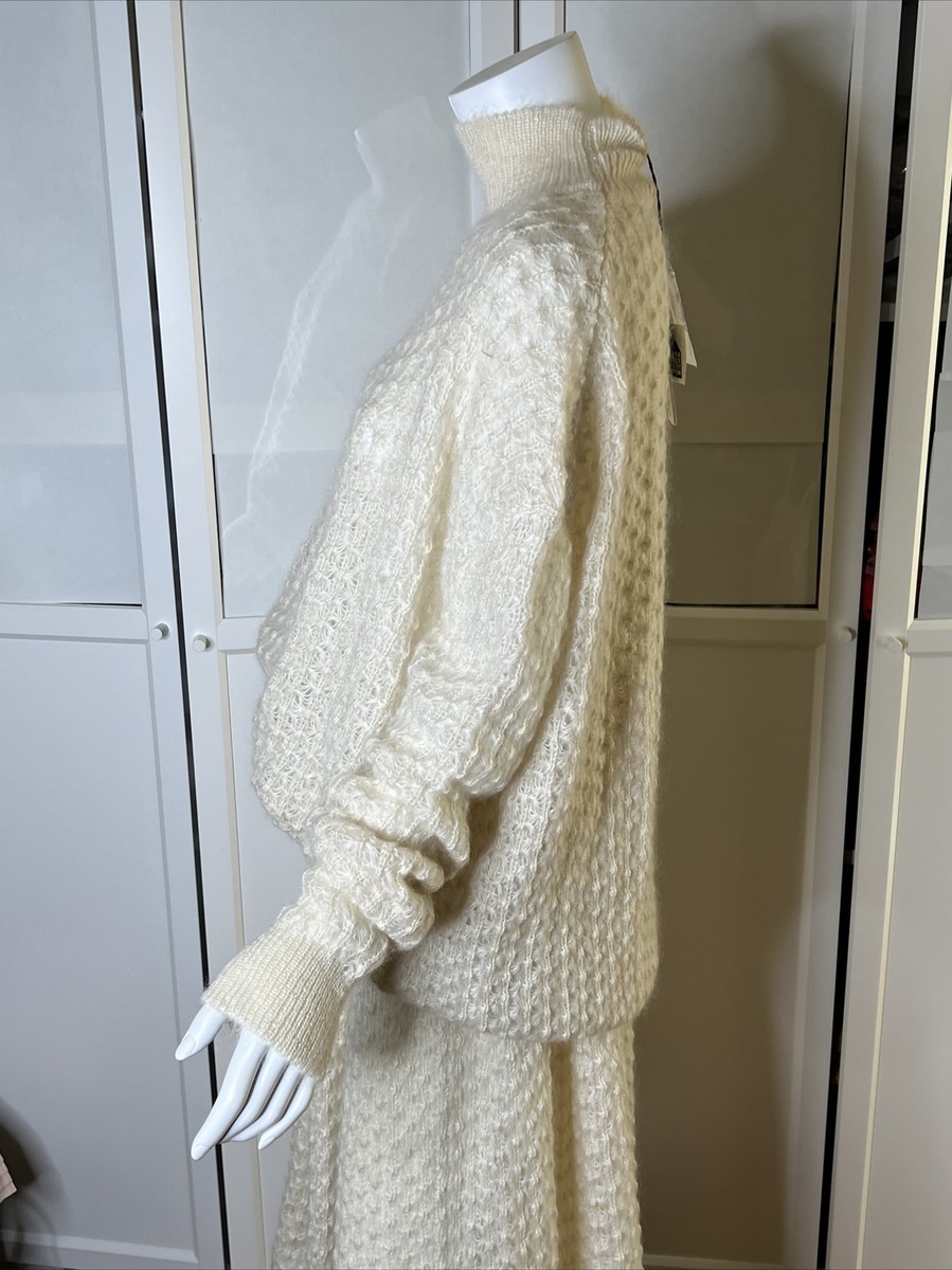 Jil Sander ivory mohair silk turtleneck flared skirt set sz