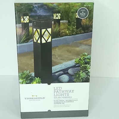 6pk Square Solar LED Outdoor Path Lights Black Large 11'' Tall Threshold New