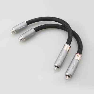 Pair Viborg HiFi Pure Silver Cable RCA Male to RCA Female Extension Cable 15cm