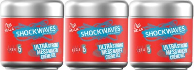 3 x Wella Shockwaves Ultra Strong Mess Maker Crème Gel, 150 ml