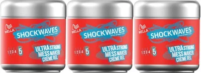 3 x Wella Shockwaves Ultra Strong Mess Maker Crème Gel, 150ml