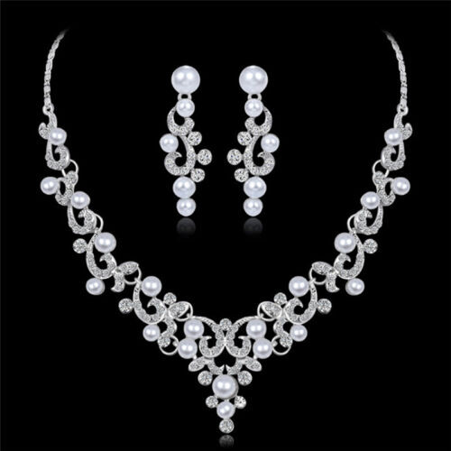 Fashion Rhinestone Faux Pearl Necklace Earrings Women Bride Jewelry Set Hot G FT - Bild 1 von 5