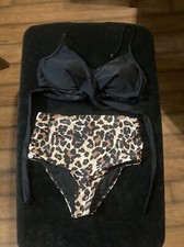 Size L Women  s Black And Leopard Print Two Piece Bikini Swimsuit