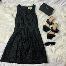 Anthropologie Leifsdottir Black Floral Lace V-Neck A-Line Party Dress Size 0