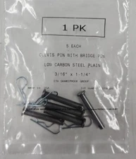 Clevis Pin 3/16" x 1-1/4" Plain Finish Steel  with bridge pin lot of 5. MADE USA