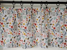 Valance Bees Behives Floral on Cream Background Cotton Handmade Window Treatment