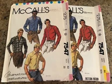 🦋  1981 McCALL'S #7547 - MEN'S LONG & SHORT SLEEVE SHIRT PATTERN 42"/44"/46" FF